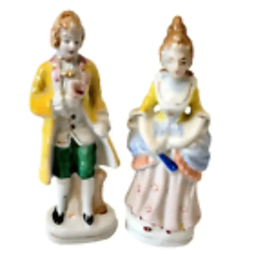 Vintage Porcelain Colonial Figurines Man Woman Statuettes Couple Yellow Pink 5